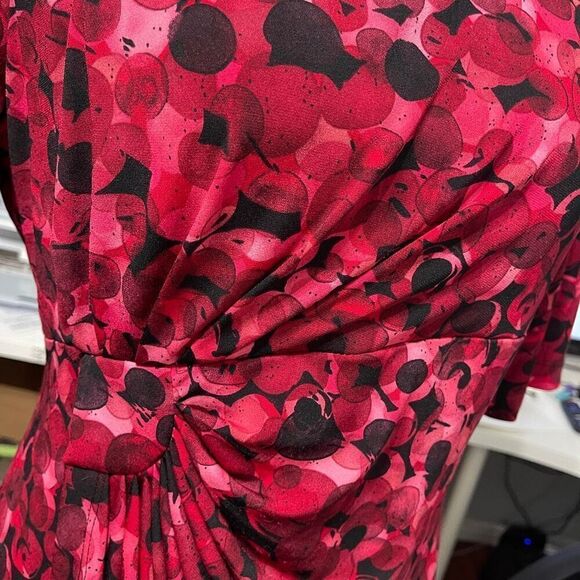 Connected Apparel Women's Floral Ruched Boat Neck Tulip Mini Dress Red 12P - Picture 3 of 9